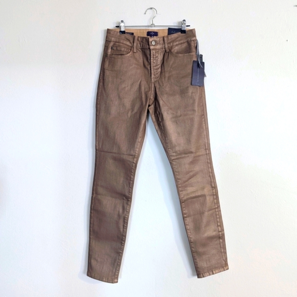 NEW NYDJ Ami High Waist Ankle Skinny Metallic Gold 0P